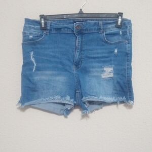 Wax Jean Distressed Blue Denim Shorts